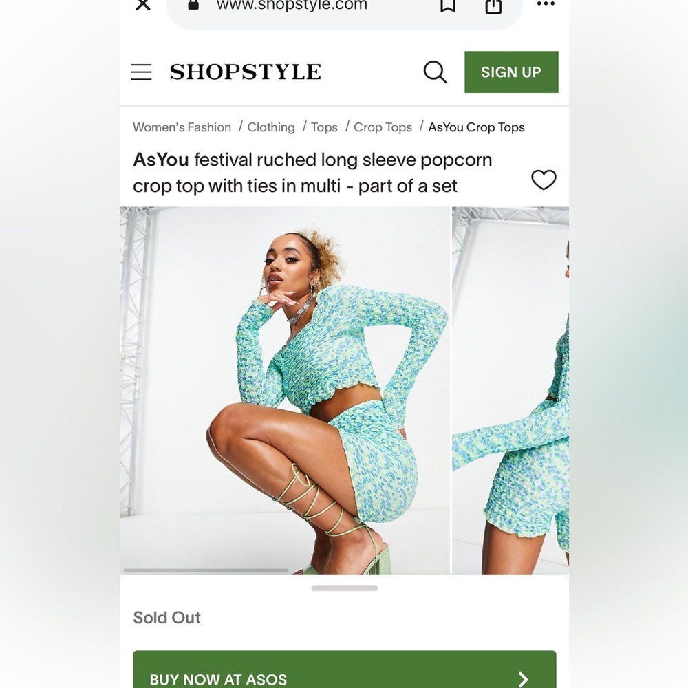 ASOS SET Vibrant Multi-Color Crop Top and Skirt Set